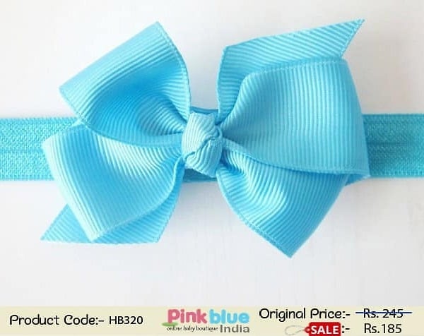 Stretchable Sky Blue Baby Girl Headband with a Bow