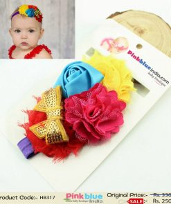 Smart Hair Band with Colorful Flowers and Yellow Bow