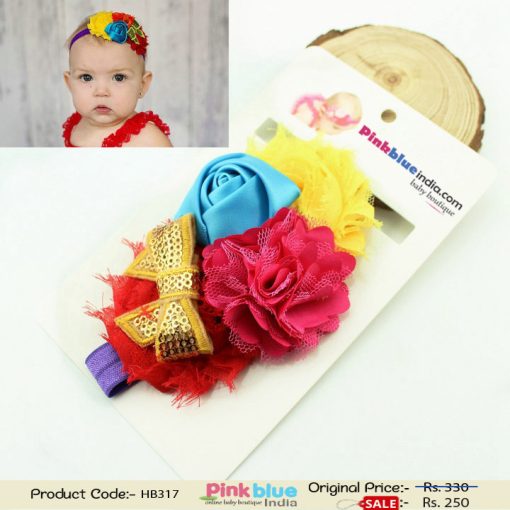 Smart Hair Band with Colorful Flowers and Yellow Bow