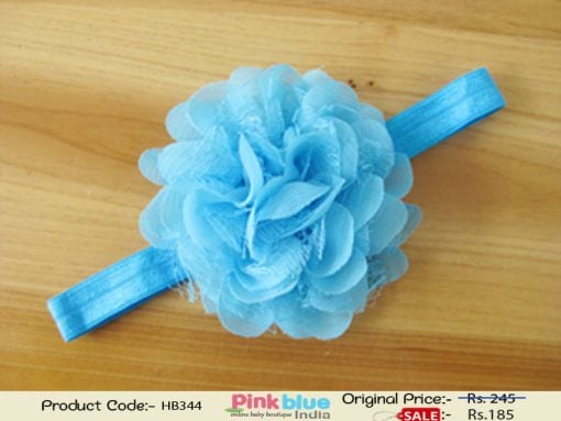 Buy Online Soothing Sky Blue Hair Band for Infants with a Flower