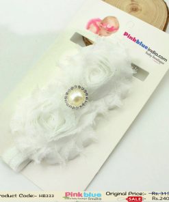 Stretchable White Baby Girl Headband with a Pearl Embellishment