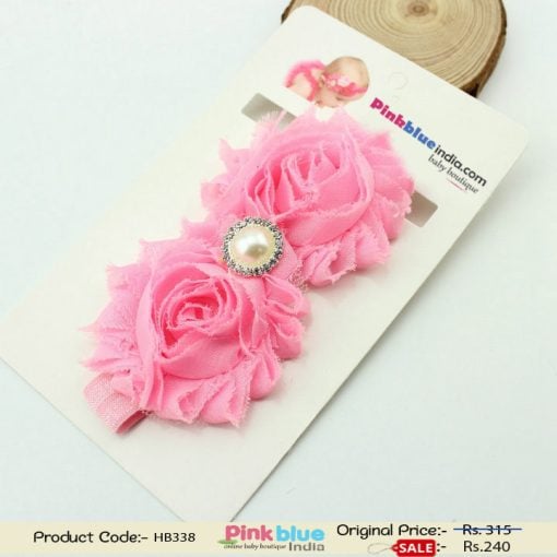 Stylish Pink Toddler Hair Band with a Rose Flowers in Net