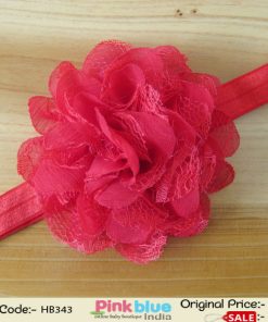 Stylish Red Infant Hair Band with Pretty Net Rose Flower