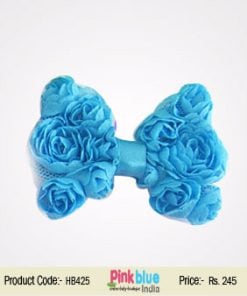 Sky Blue Toddler Head Bow with Rose Flowers