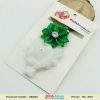 Pretty White Toddler Hair Band with a Green Satin Flower