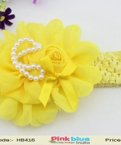 Vivacious Yellow Infant Hair Bow with Flower and Pearls