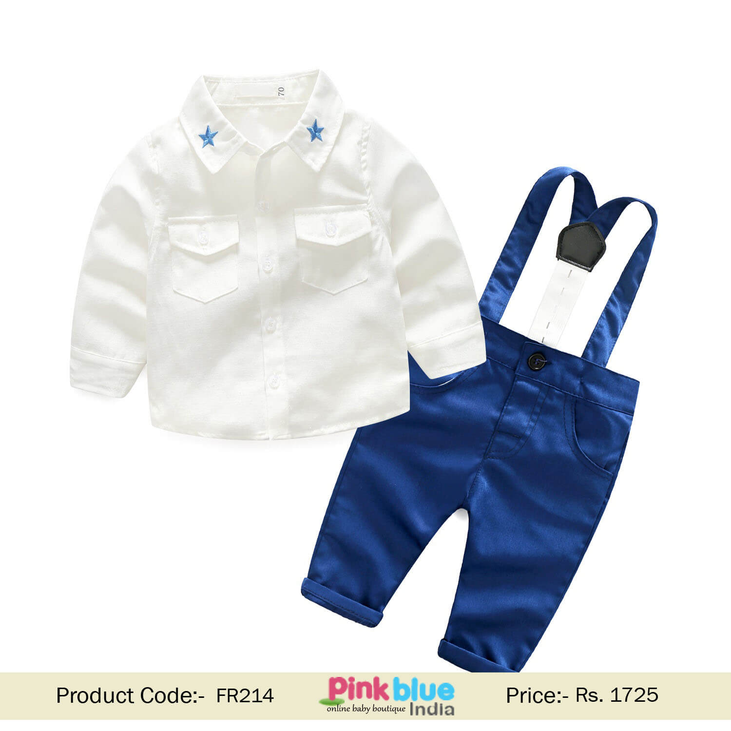 1st Birthday Clothes Set, Royal Blue white Y- Back Suspender Toddler Boys Dress