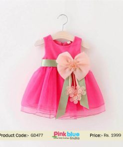 Hot Pink 1 Year Old Baby Girl Birthday Dress Peach Big Bow