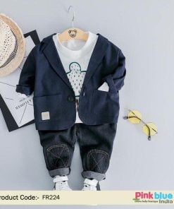 Baby Boy Party Outfits Casual Style 3 Piece Set Jacket T-Shirt Pants