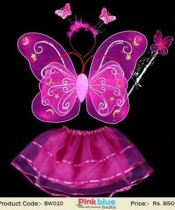 Hot Pink Fairy Princess Skirt Butterfly Wing Wand Costume Set Baby Girl