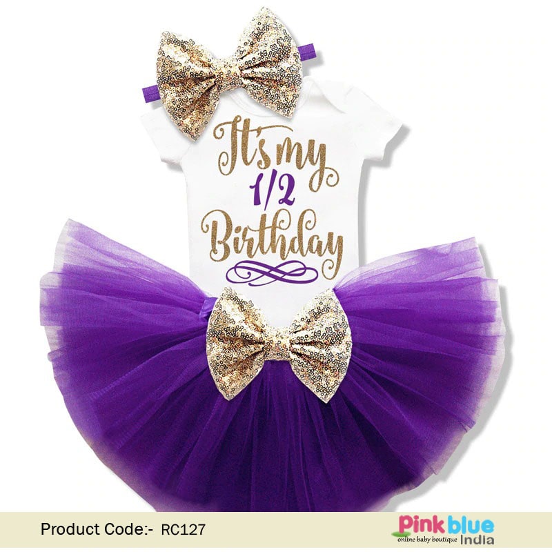 Purple 1/2 Birthday Tutu Outfit Set - 6 Month Birthday Smash Cake Dress India