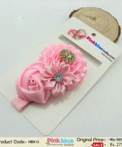 Baby Pink Floral Hair Band for Toddlers in India with Three Flowers