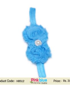 Two Flower Sky Blue Headband for Toddlers in India