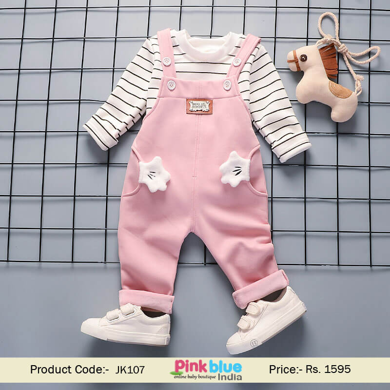Cozy Baby Pink Overalls, Fleece Overalls, Girl Warm Toddler Dungarees