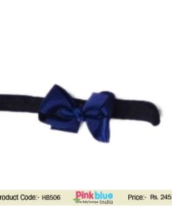 Beautiful Black Headband With Blue Ribbon Bow for Toddlers
