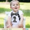 Baby Boy 1st Birthday Bodysuit - Newborn Boy Suspenders Bowtie Outfit Romper