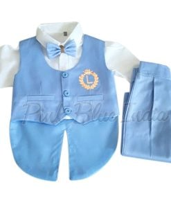 Boys Tailcoat Suit in Blue White, Baby Boy Wedding Outfit