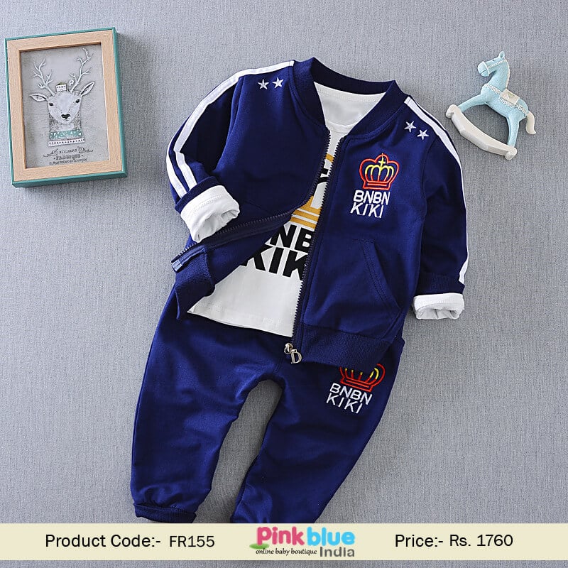 Blue Kids Designer Tracksuit - Baby Boy Clothes Boutique India