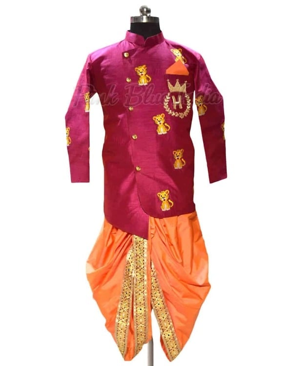 baby boy Dhoti Jacket Set Online - Kids Ethnic Wear 