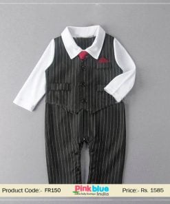 Black One Piece Formal Wedding Tuxedo Romper Outfit Suit Baby Boy