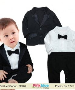 Baby Boys Blazer Tuxedo Romper with Bowtie Outfit 2 Pieces formal clothing Set