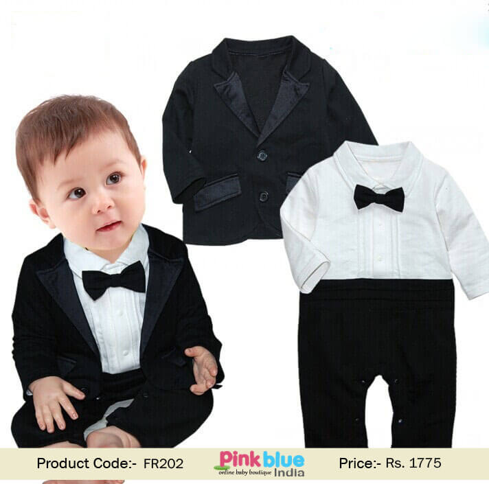 Baby Boys Blazer Tuxedo Romper with Bowtie Outfit 2 Pieces formal clothing Set