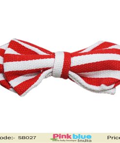 Baby Boys Clip on Bow Tie in White with Red Stripes