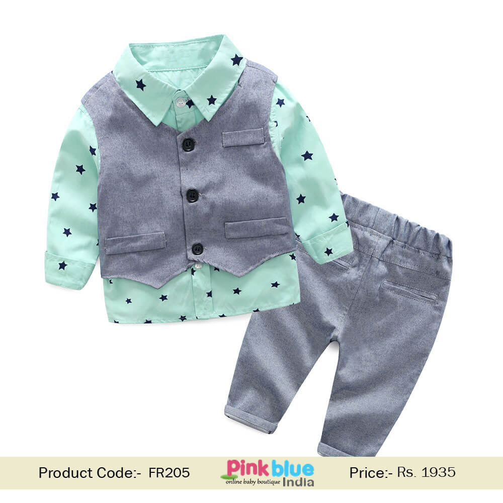 Ready Made Baby Boy Formal 3Pcs Outfits Set, Waistcoat Suit Shirt Pants
