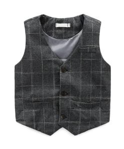 Little Boys Grey Tartan Vest Suit with Matching Trouser | Wedding Attire Online