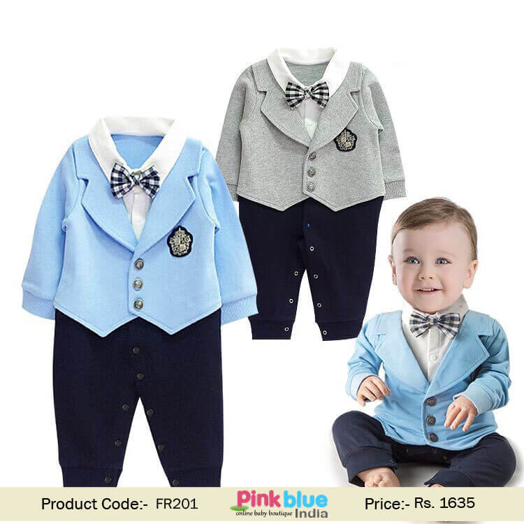 Baby Boys Romper Suits Bow Tie Gentleman Jumpsuit Long Sleeve outfit India