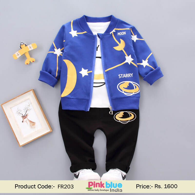 Baby Boy T Shirt, Attached Jacket, Trouser Boys Casual Wear Outfit online India