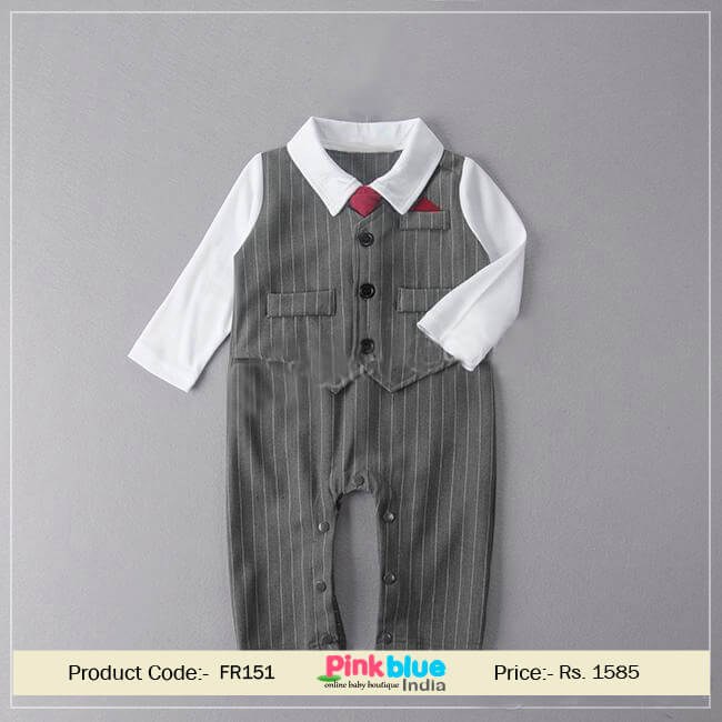 Little Baby Boy Bowtie Romper One-Piece Outfit, Wedding Party Tuxedo Suit
