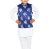 Baby Boy White Kurta Pajama, Blue Printed Jacket, kids ethnic wear