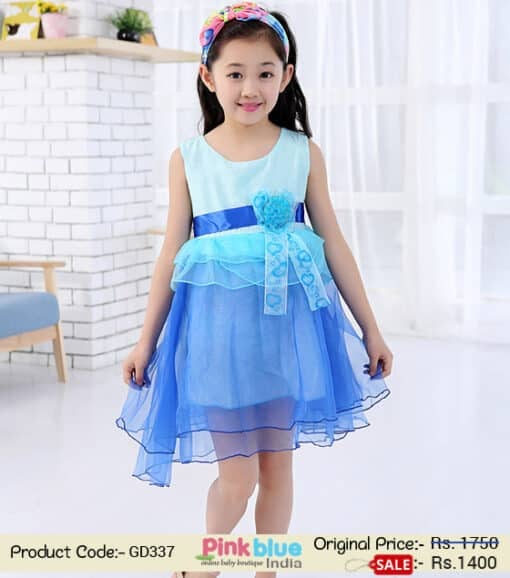 Designer Summer Baby Dress for Party in Shades of Blue for Girls in India