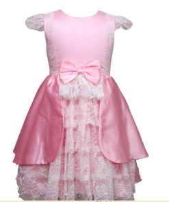 Pink Satin and Lace Flower Girl Bow Partywear Dress Baby