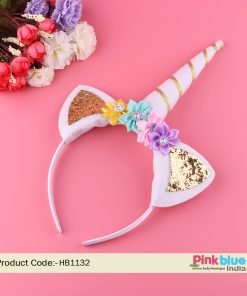 Baby Girl Rainbow Unicorn Headband, Birthday Horn Flower Unicorn Headbands Online