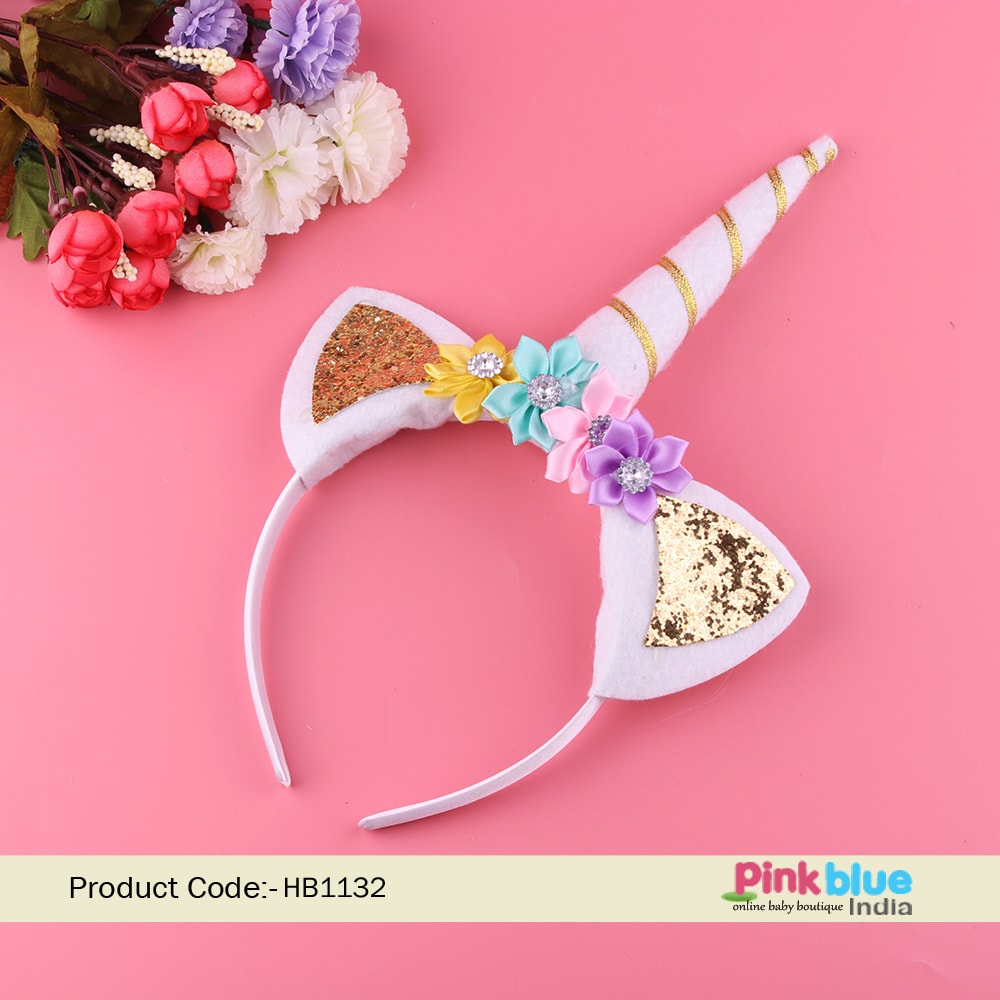 Baby Girl Rainbow Unicorn Headband, Birthday Horn Flower Unicorn Headbands Online