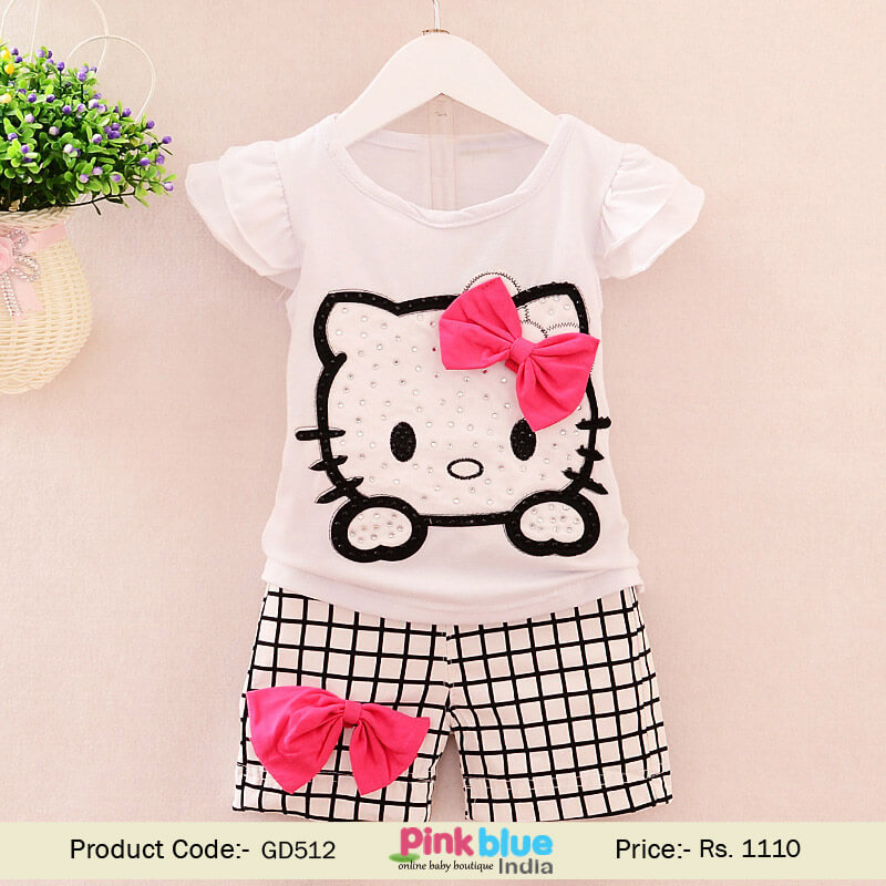 Shop Kids Baby Girl Hello Kitty Tops and Shorts Summer Clothes Outfit Set
