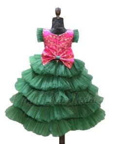 Girls Ruffle Sleeveless Party Dress in Green Color