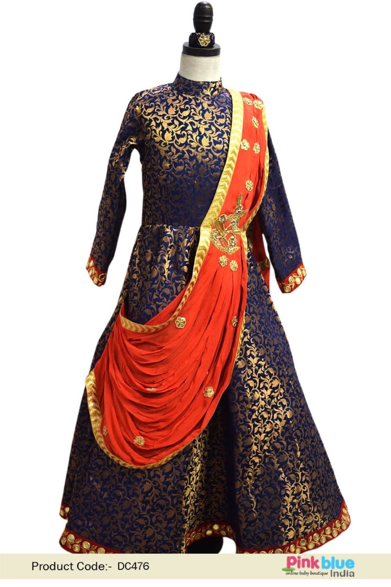 Burgundy Coloured Embellished Dupatta Styled Georgette Gown For Girls –  Betty Ethnic India