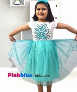 Cyan and White Baby Girl Party Dress