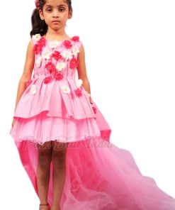 Pink Baby Girl Party Gown, Kids Birthday Long Tail Gowns