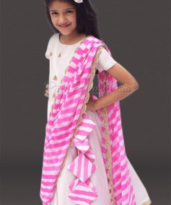Baby Girl Pink Ethnic Gown, Jaipuri Leheriya Dupatta, Girls Indo-Western Dress