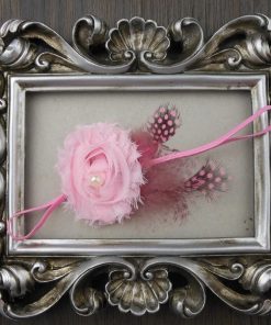 Baby Pink Infant Headband with Flower and Feathers