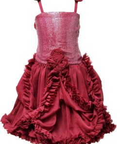 Shop Online Rose Flower Wedding Birthday Ruffle Dress Maroon Baby Girl