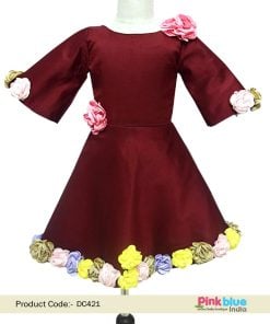 Shop Baby Girl Silk Maroon Frock – birthday party Flower Girl Dresses