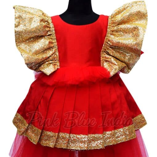 Luxury Red and Gold Sequin Dress – Baby Birthday Outfit