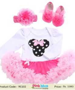 Baby Girls First Birthday Outfit Minnie mouse 3PCS Set Romper Tutu Dress