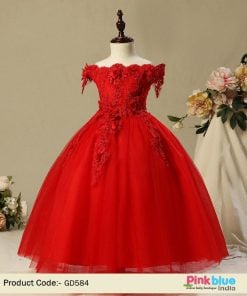Red Dress – Girls Off shoulder Red Birthday Party & Wedding Dress