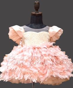 Baby Girls Peach Party Feather Dress, Birthday Dress